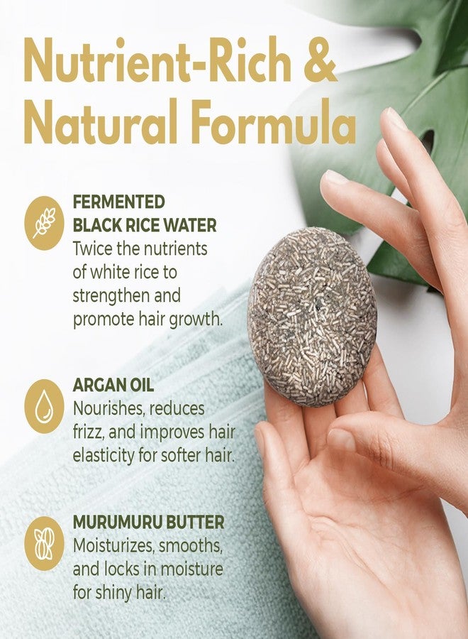 AIRNEX Black Rice Water Shampoo - Fermented Rice Water, Argan Oil & Murumuru Butter for Hair Growth, Moisture & Shine - Set of 2 Bars + Cotton Bags - Sulfate-Free, All-Natural (4.04 oz) - Image 2